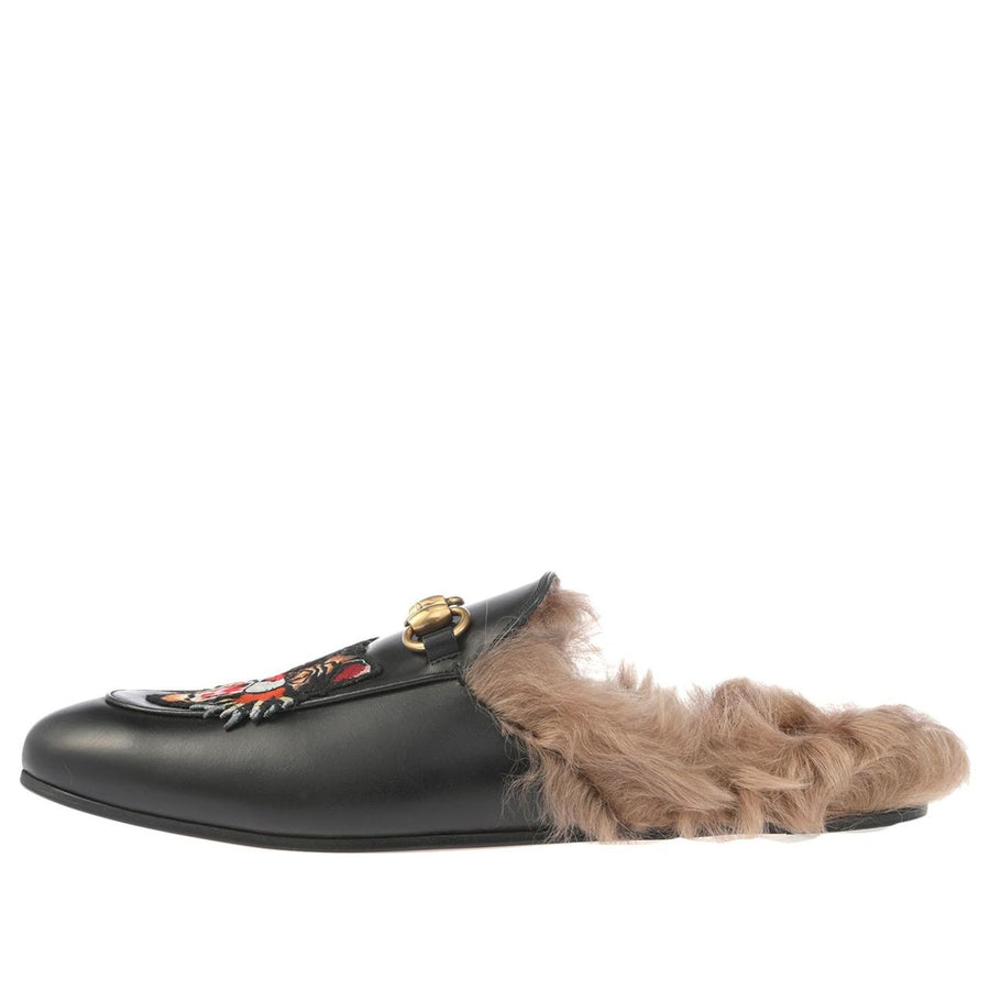 

Шлепанцы Gucci Tiger Head Embroidered Leather One Pedal Flat Shoes Black Fleece Lined