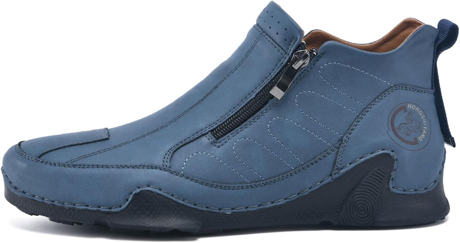 

Мужские замшевые челси с боковой молнией, противоскользящие ботинки до щиколотки для повседневной носки и легкого отдыха на природе Zhoupulp, синий