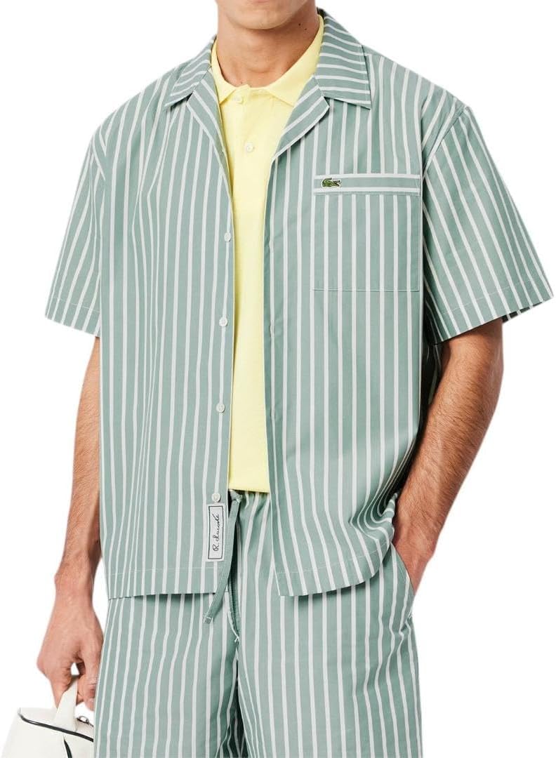 

Мужская рубашка свободного кроя Lacoste с коротким рукавом в полоску, Spruce & White