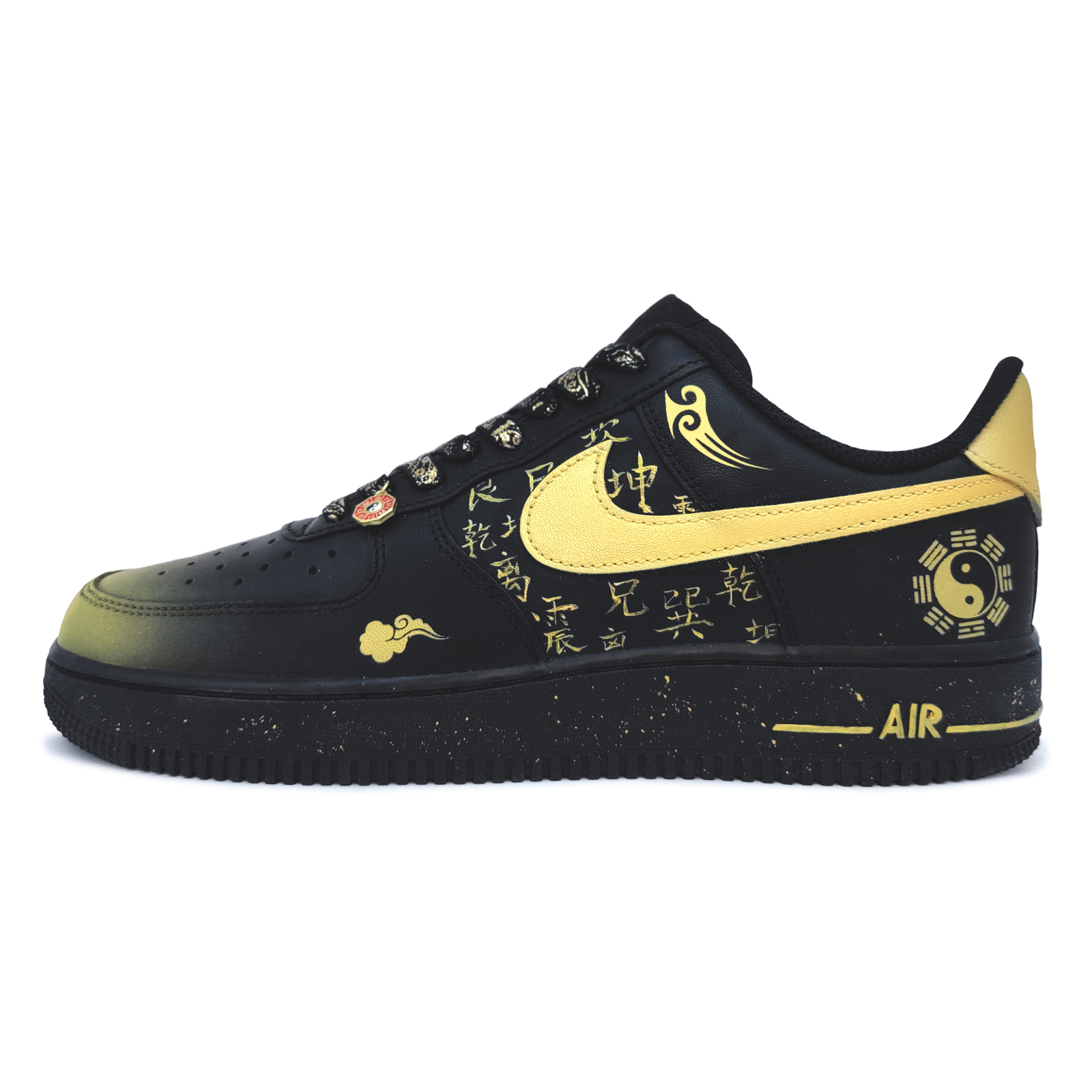 

Nike Кроссовки Air Force 1 с антискользящим покрытием, износостойкие, низкие, мужские, для скейтбординга, черно-золотые