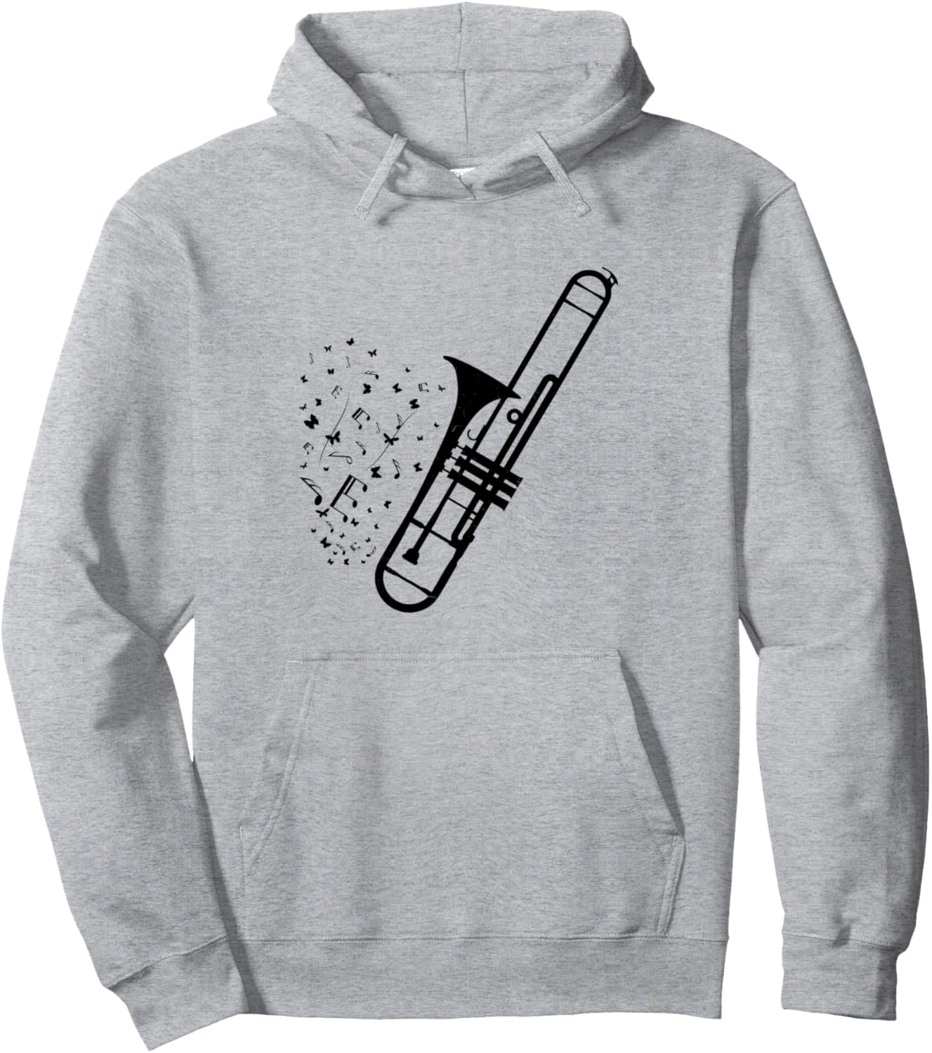 

Толстовка с изображением музыкального инструмента «Тромбон, музыкальные ноты и бабочка» Trombone Player & Butterfly Lover Trombonist, серый