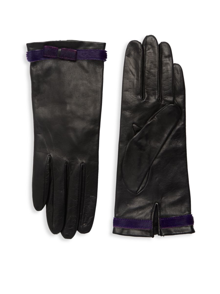 

Перчатки из окрашенной телячьей шерсти с бантом Portolano, цвет Black Purple