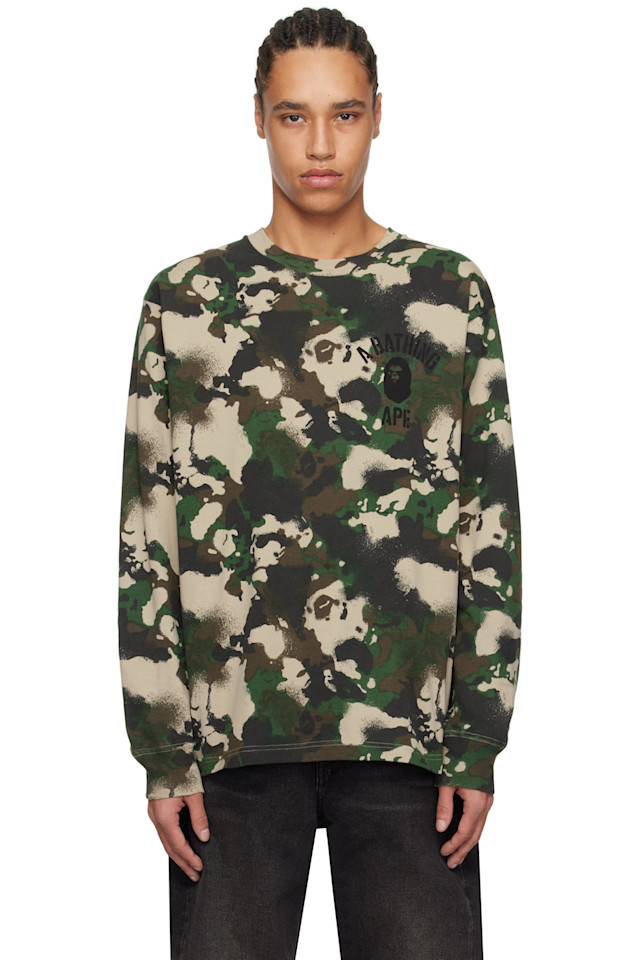 

Камуфляжная футболка с длинным рукавом Map Bape, зеленый