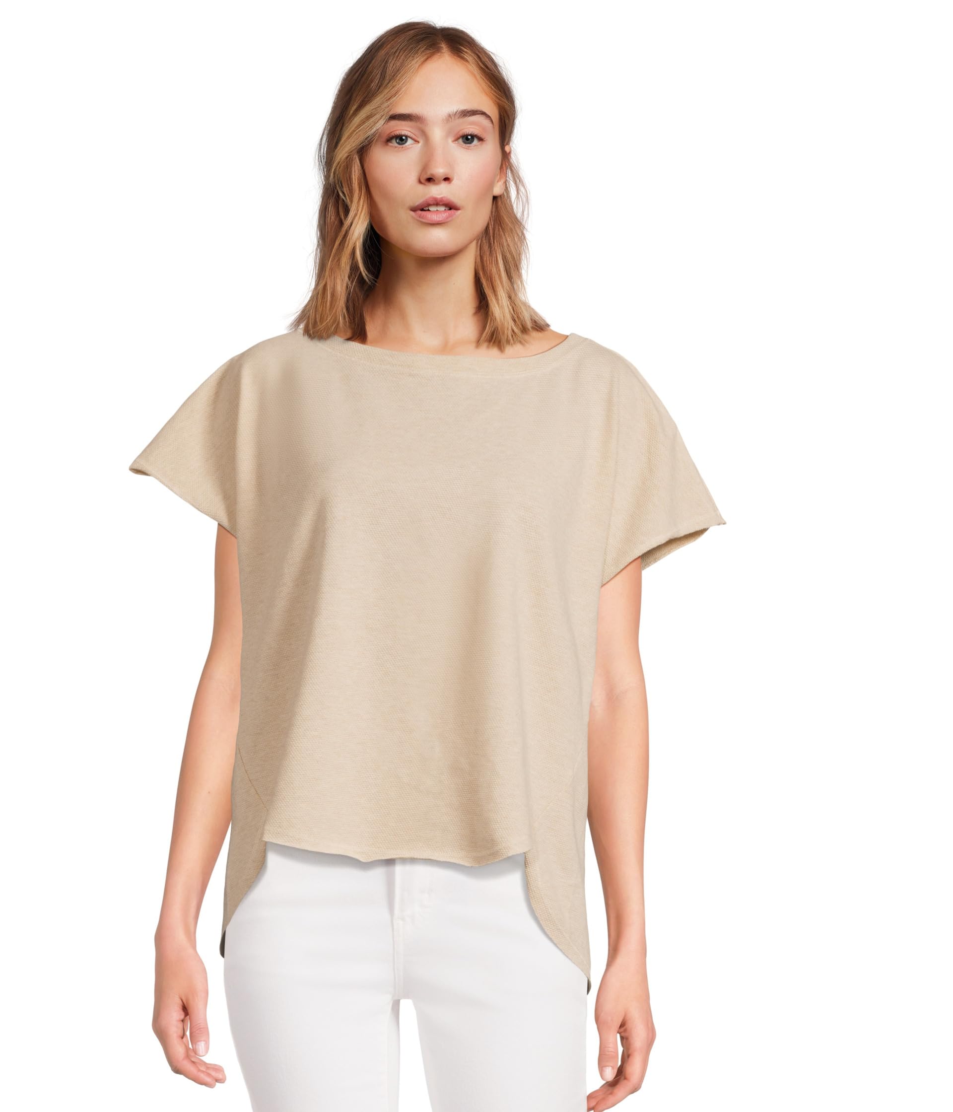 

Топ Mod-o-doc Short Sleeve Dolman Curved Hi-Lo Hem Top, песочный