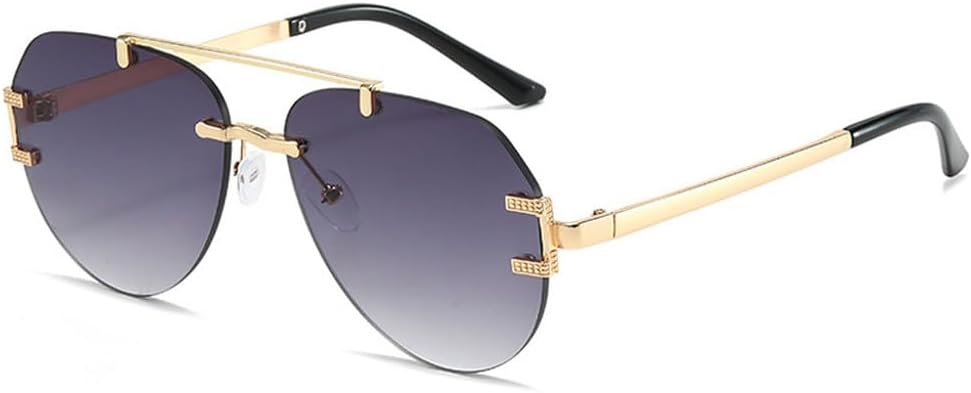 

Модные солнцезащитные очки без оправы для женщин и мужчин, винтажные, роскошные, металлические, для женщин, для активного отдыха на природе, вождения, защита от УФ-излучения UV400 TKKTLLT, Gold Gradient Gray