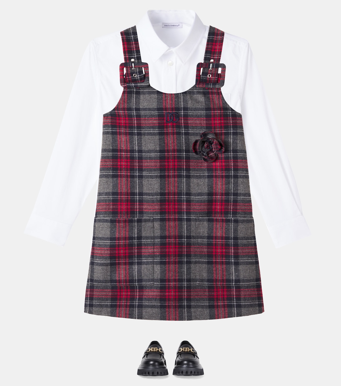 Платье DG в клетку тартан с цветочной аппликацией Dolce&Gabbana Kids, Check-Tartan — фото 2