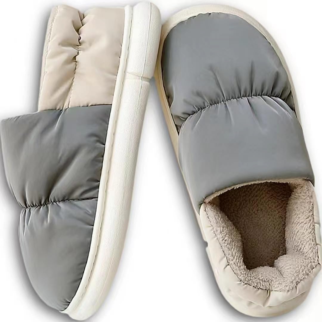 

Стеганые домашние тапочки-пуховики с полным покрытием стопы, ультрамягкой хлопковой подкладкой, флисовой подкладкой и нескользящей подошвой, обеспечивающие комфорт и тепло в течение всего дня, подходят для женщин и мужчин Auraglor, серый