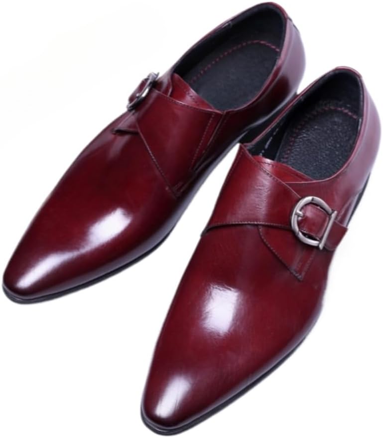 

Мужские туфли Monk Strap Классические Ретро Формальные Деловые Лоферы Легкие Кожаные Слипоны Комфортные Носка Низкий Каблук Заостренный Носок Платиновая Пряжка Лоферы Оксфорды для Повседневной Элегантной Работы, Офиса и Свадьбы Geerta, красный