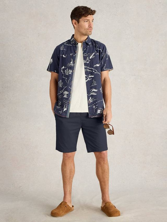 

Рубашка Regular Fit с принтом карты из льняной смеси White Stuff, Navy Blue