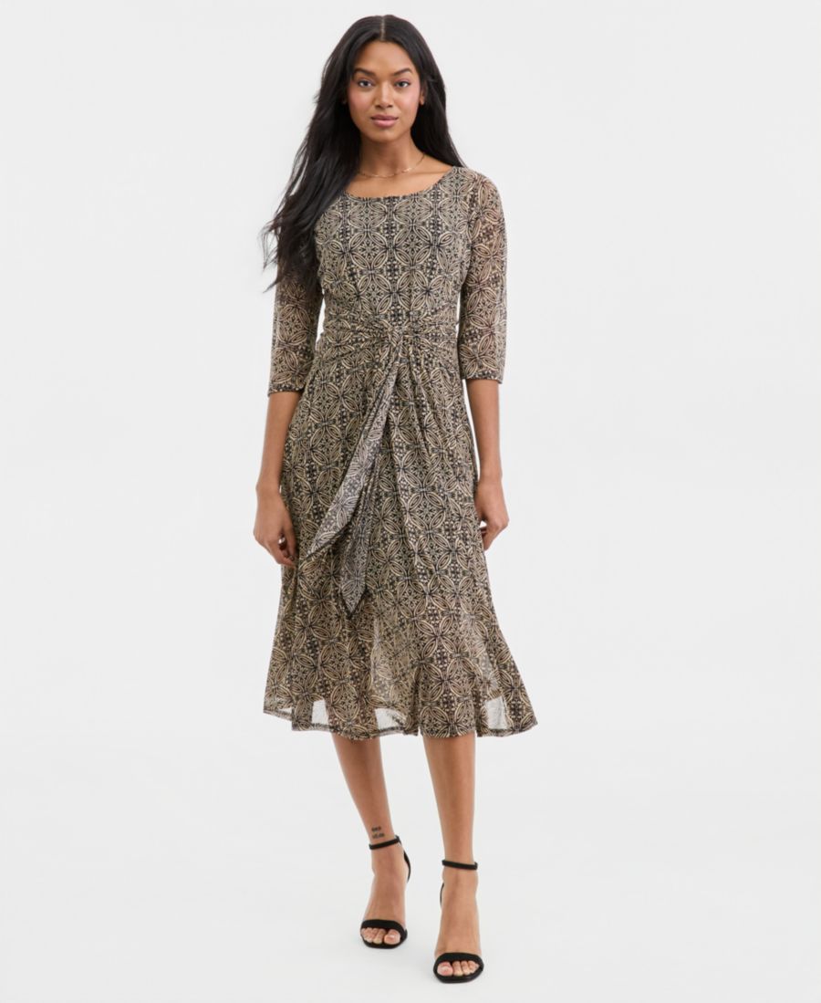 

Женское миди-платье с принтом и поясом на талии Robbie Bee, Tan Black