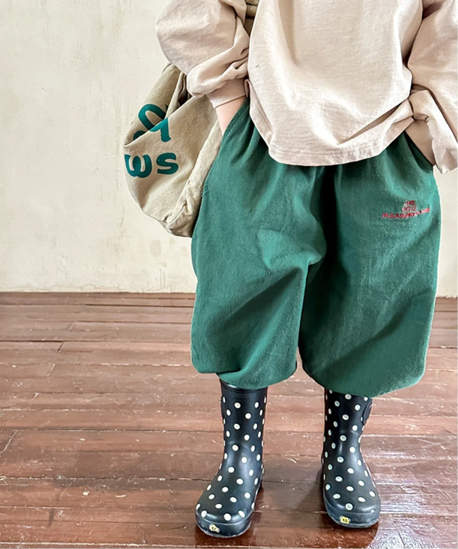 Aimoha KIDS/ aimoha-KIDS- Корейская детская одежда, брюки-баллоны с вышивкой в одну точку, цвет Green — фото 2