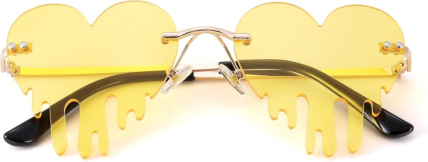 

Солнцезащитные очки Hycredi Melting Heart для мужчин и женщин, без оправы, необычной формы, для вечеринок, оригинальные, с изображением сердца, огня и пламени, B7 - Yellow