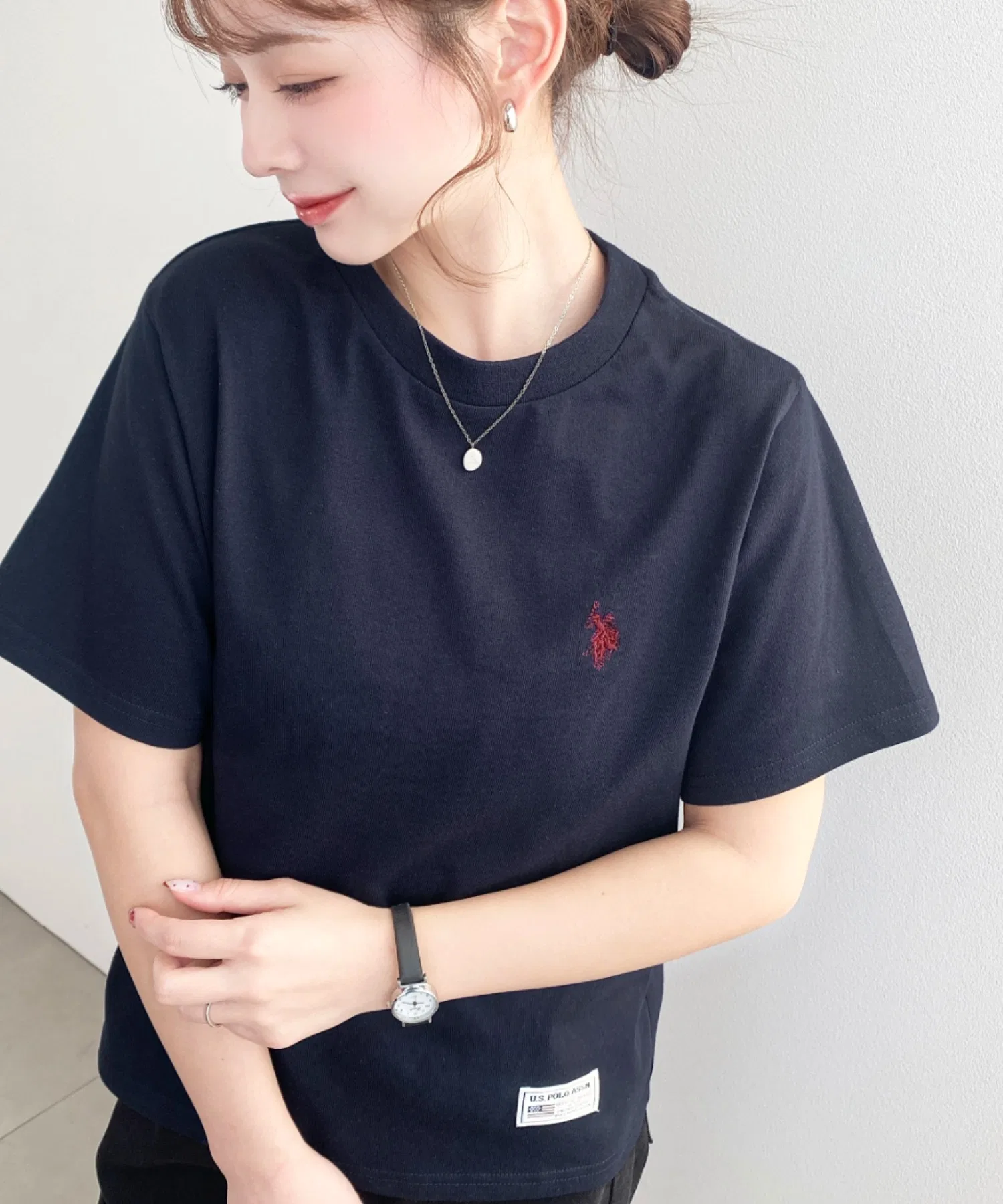 Женская футболка U.S. POLO ASSN. с вышивкой, базовая модель, тёмно-синий цвет