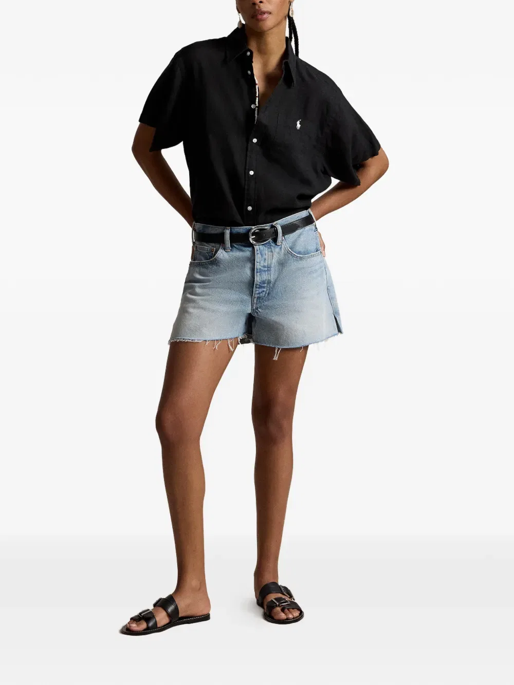 Льняная рубашка с накладными карманами Polo Ralph Lauren, черный — фото 2