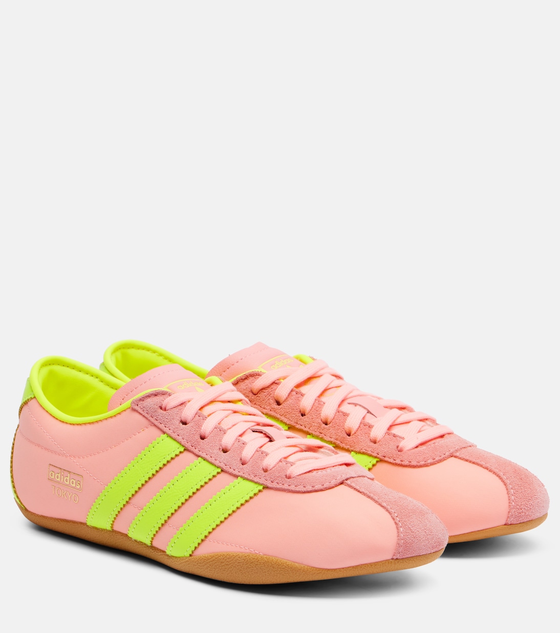 Токио кеды из замши с кожаными вставками Adidas, Glow Pink/Solar Yellow/Gum 3