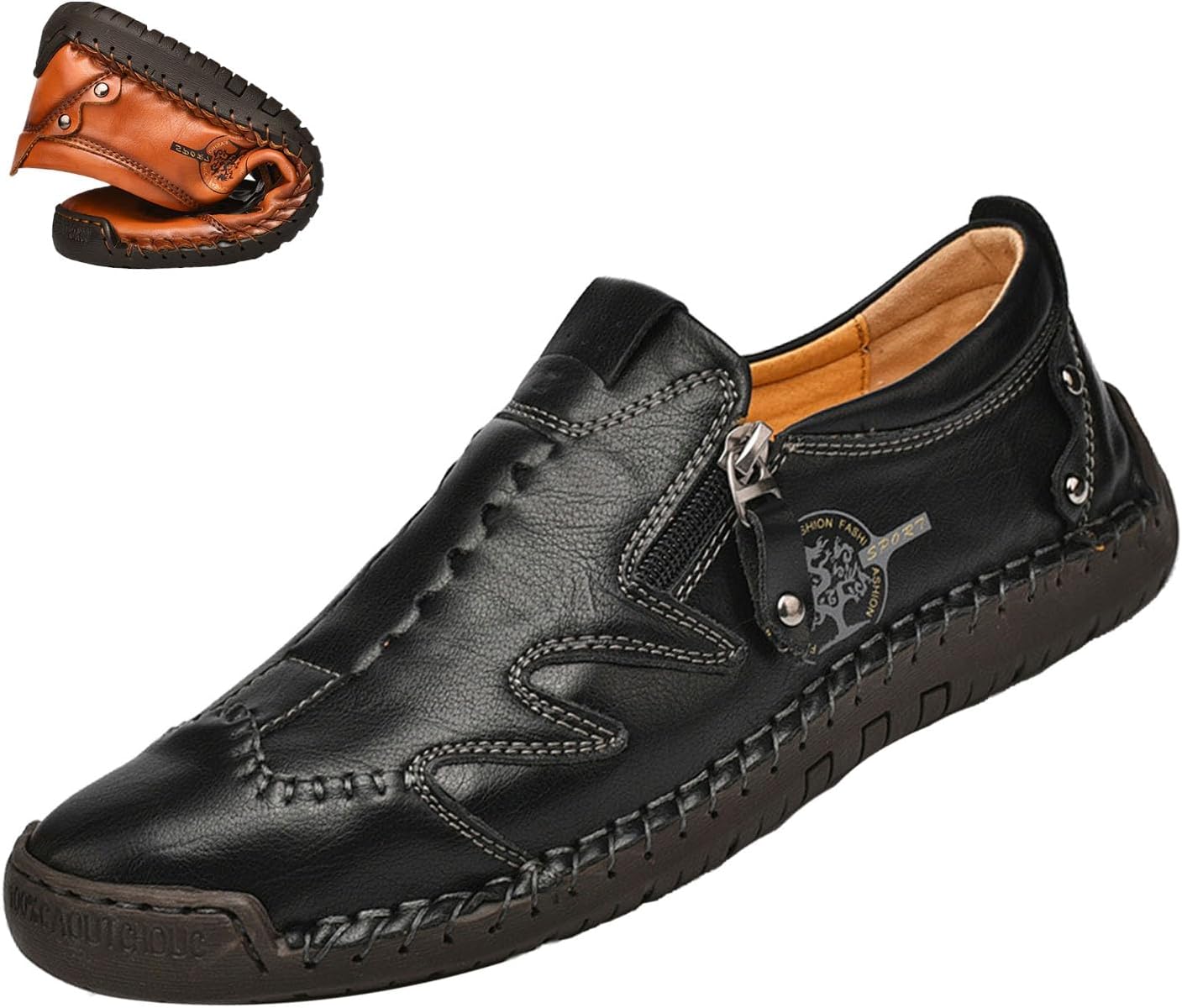 

Мужские слипоны-лоферы из кожи, повседневная обувь, легкие, удобные, винтажная ручная строчка, кроссовки и прогулок Moyowei, черный