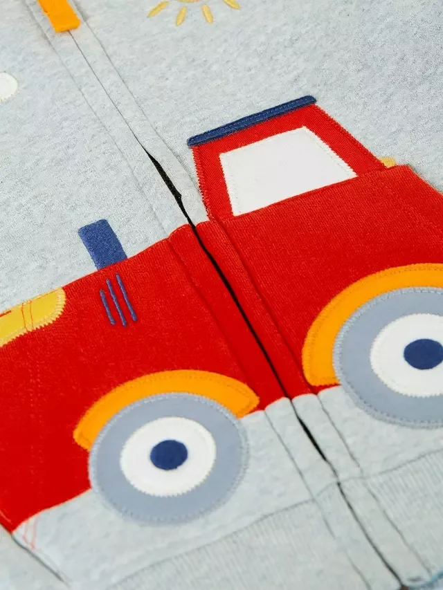 Детская хлопковая толстовка Carbis, серый меланж/трактор Frugi — фото 3