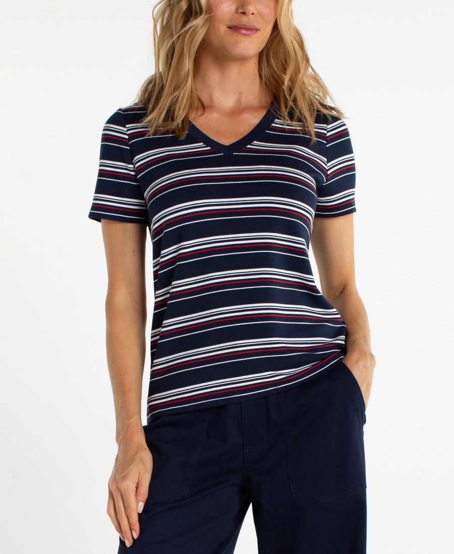 

Женская футболка с коротким рукавом и V-образным вырезом Liverpool Los Angeles, Dark Navy/White/Fire Brick Stripe, Белый, Женская футболка с коротким рукавом и V-образным вырезом Liverpool Los Angeles, Dark Navy/White/Fire Brick Stripe