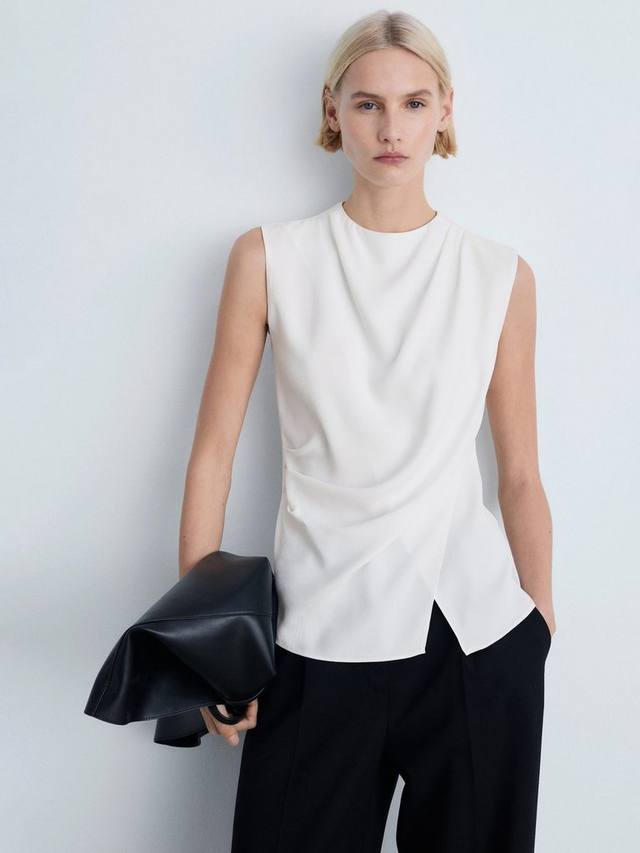 

Зональный драпированный топ без рукавов Mango, цвет Natural White