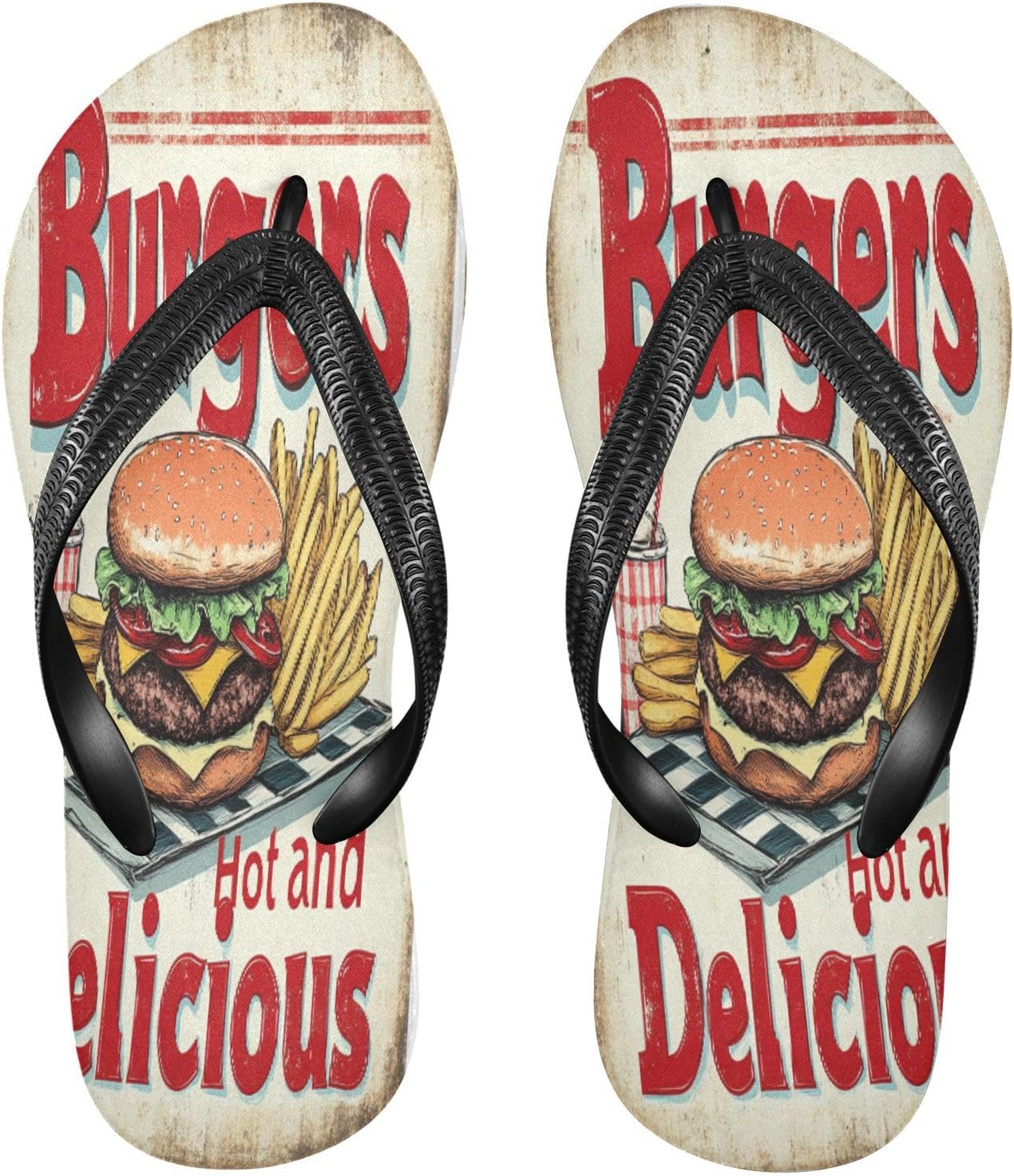 

Шлепанцы, вьетнамки, резиновые нескользящие летние шлепанцы для женщин и мужчин Sinestour, Delicious Hamburgers Fries