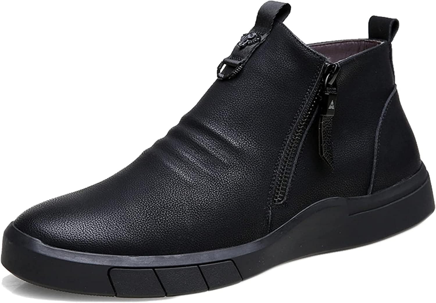 

Мужские зимние ботинки Yiozoi для снега, короткие ботинки на улицу, повседневные удобные высокие кожаные туфли с двойной молнией, черный