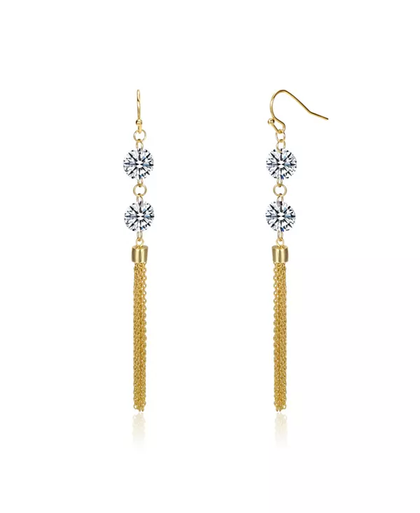 

Серьги-Подвески с бахромой из стерлингового серебра 14 карат, позолоченные кубическим цирконием Genevive, gold