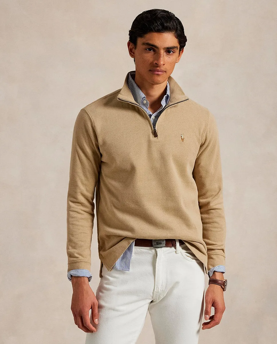 

Мужской короткий хлопковый свитер на молнии Polo Ralph Lauren, бежевый