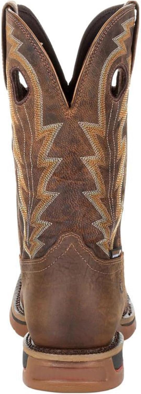 Кожаные ковбойские сапоги DHAEY Western с низким каблуком и квадратным носком, мотоциклетные сапоги, модные вышитые, удобные, плоские, унисекс, ретро-классические короткие сапоги для весны и осени (Цвет: коричневый, Размер: 8 женский / 6,5 мужск... — фото 3