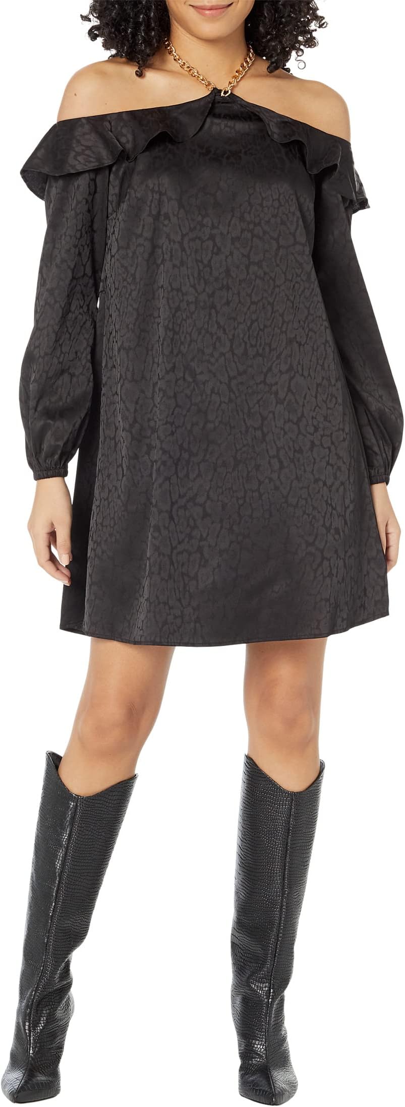 

Платье MICHAEL Michael Kors Flounce Off Shoulder Mini Dress, черный