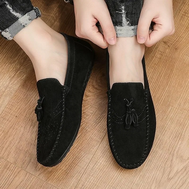 Лоферы мужские, замшевые, Rubber Sole & Suede Upper, Black UOPYNE — фото 3
