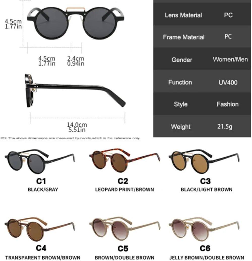 

Маленькие круглые солнцезащитные очки для женщин и мужчин, градиентная защита от УФ-излучения UV400, ретро-стиль, заклепки, панк UATXTAU, Jelly Tea Clear