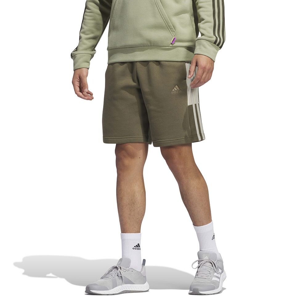 

Мужские спортивные шорты adidas Essentials из флиса с 3 полосками и цветными блоками Adidas, цвет Olive Putty Gray