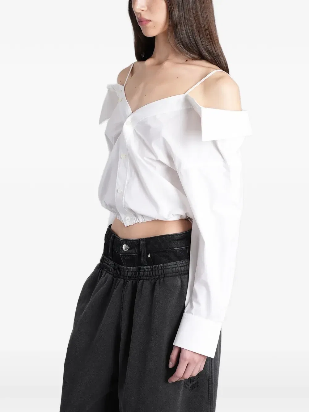 Укороченная рубашка с открытыми плечами Alexander Wang, белый — фото 3