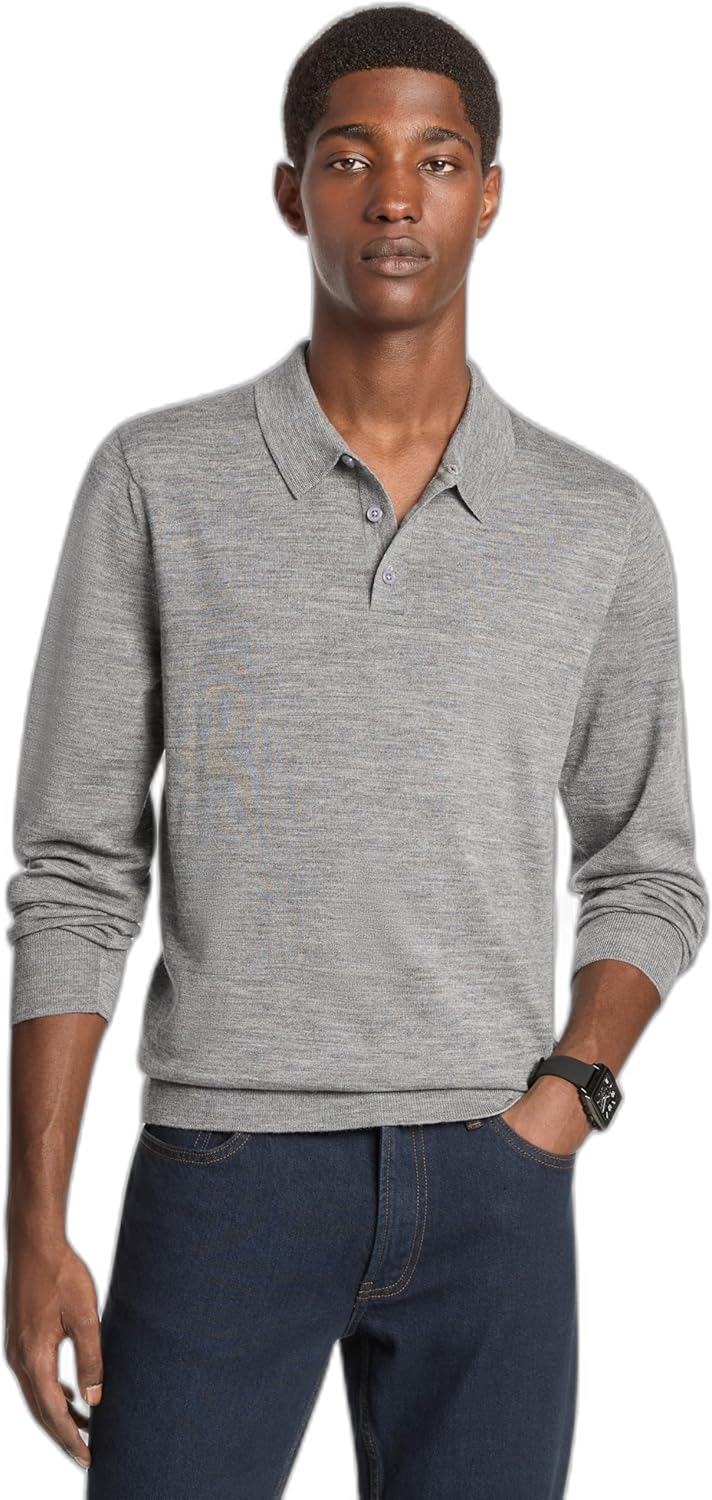 

Michael Kors мужская поло с длинным рукавом из мериносовой шерсти, Ash Melange, Серый, Michael Kors мужская поло с длинным рукавом из мериносовой шерсти, Ash Melange