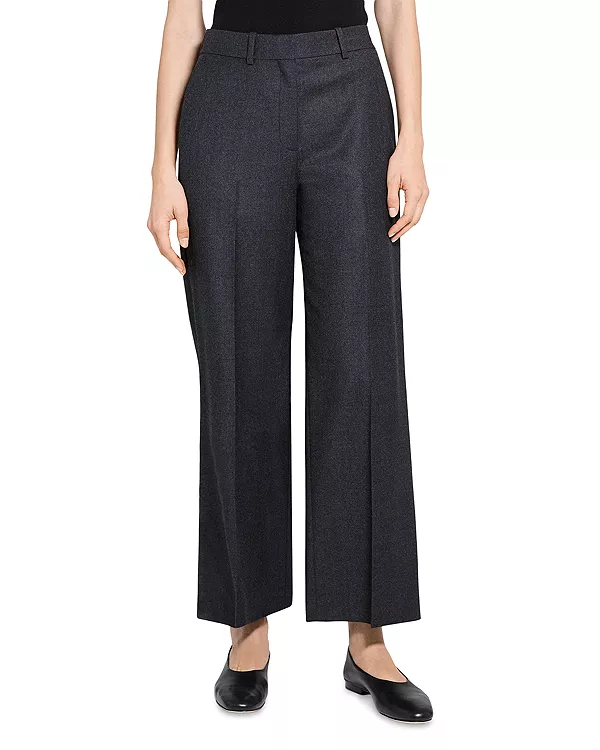 

Классические шерстяные брюки с широкими штанинами Theory, серый