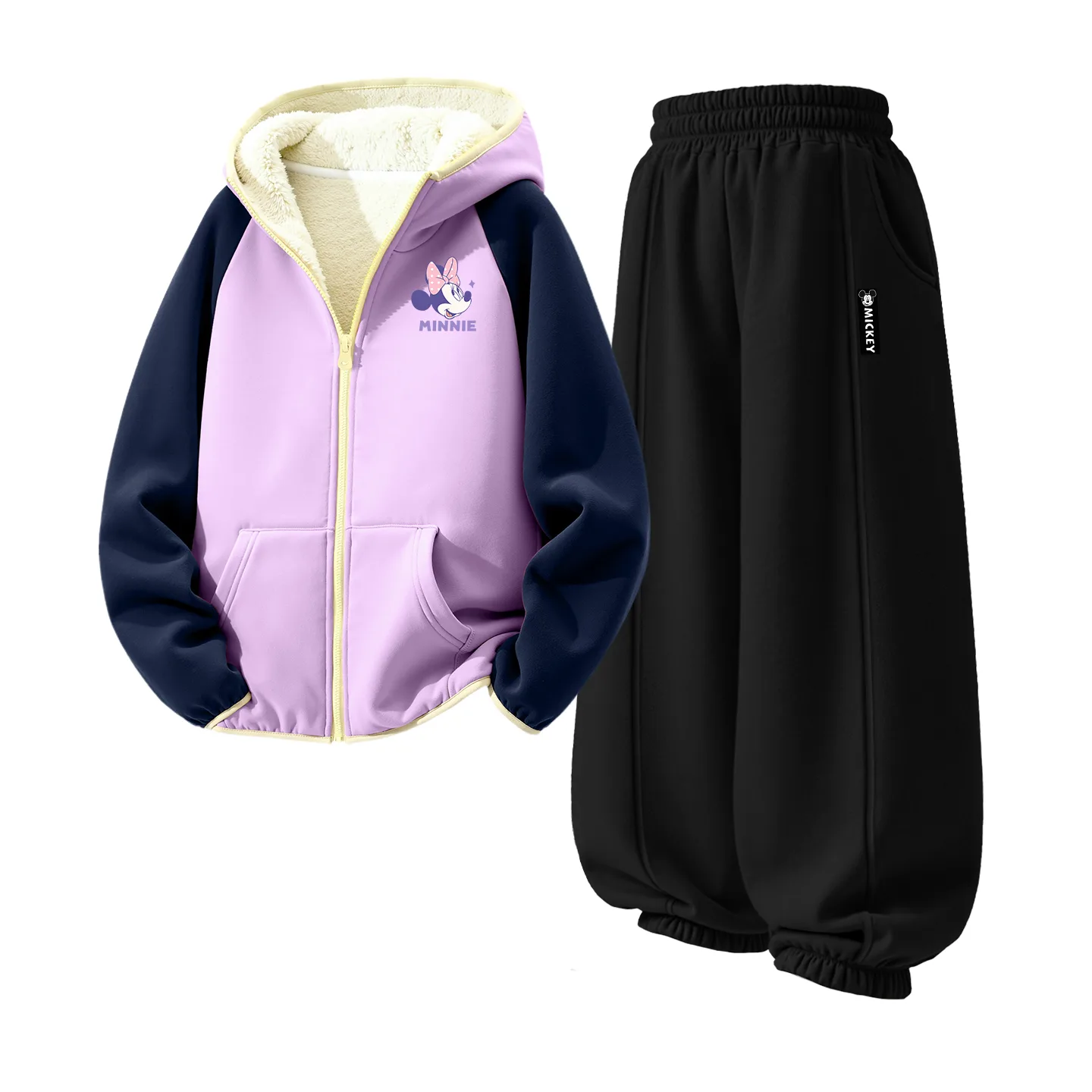 Детский спортивный костюм с воротником-стойкой на флисе Disney, [Thickened and Fleece-Lined]Dini Knot K Purple+Dih Hook-and-Loop K Black