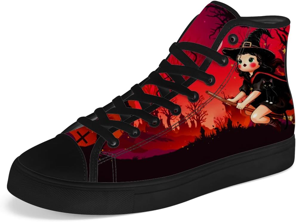 

Кеды Chebing для мужчин и женщин, ведьмовские высокие кеды из холста, с шнуровкой, повседневная обувь для Хэллоуина, красный