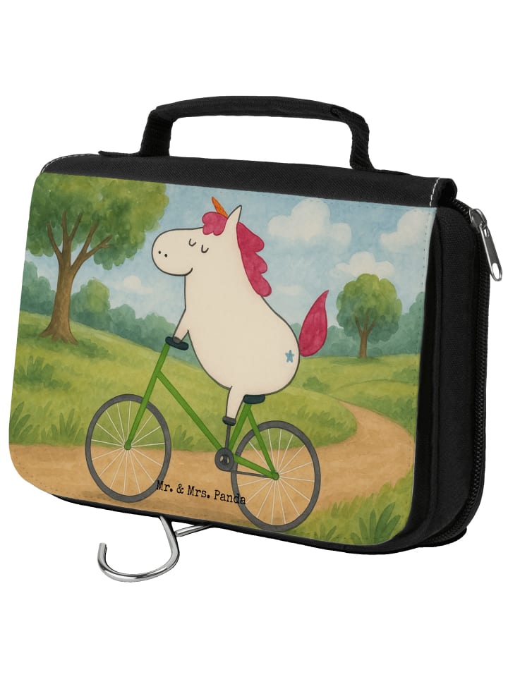 

Mr. & Mrs. Panda Косметичка с изображением единорога-велосипедиста, без слогана, белого цвета