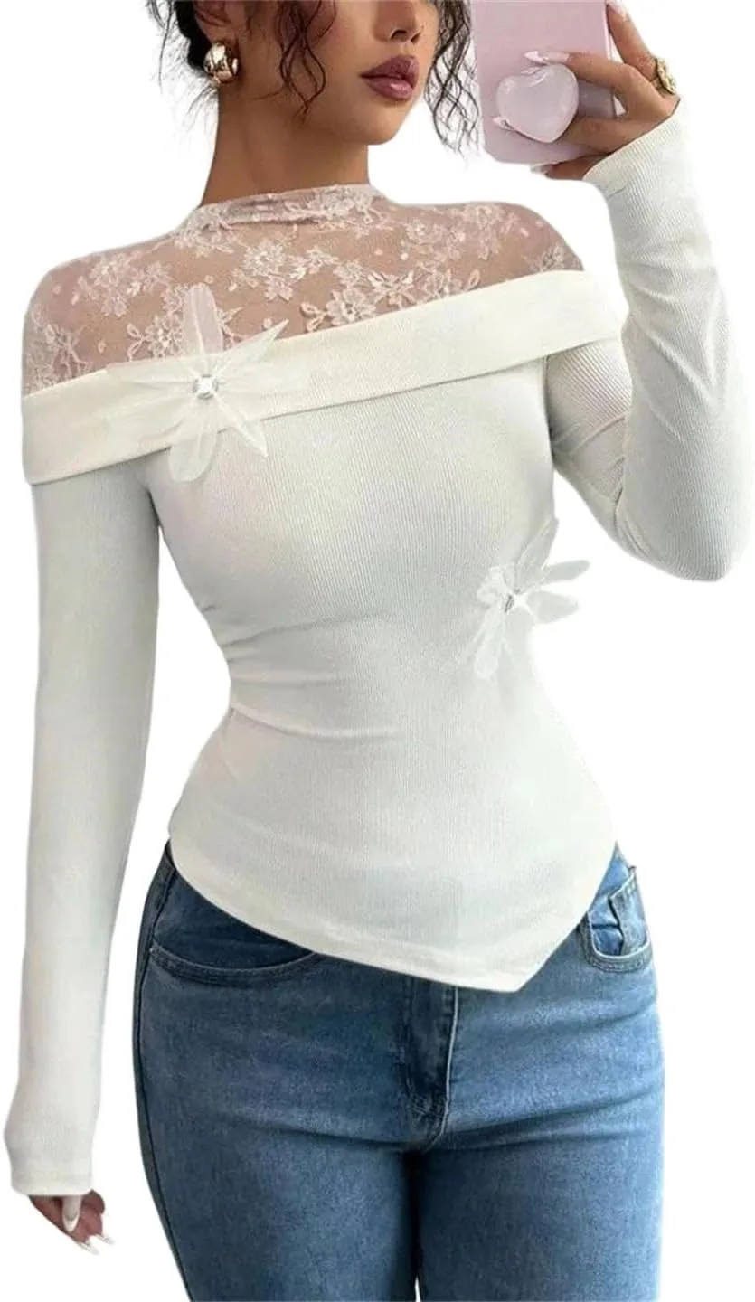 

Женская осенняя футболка с длинным рукавом и сетчатым пэчворком