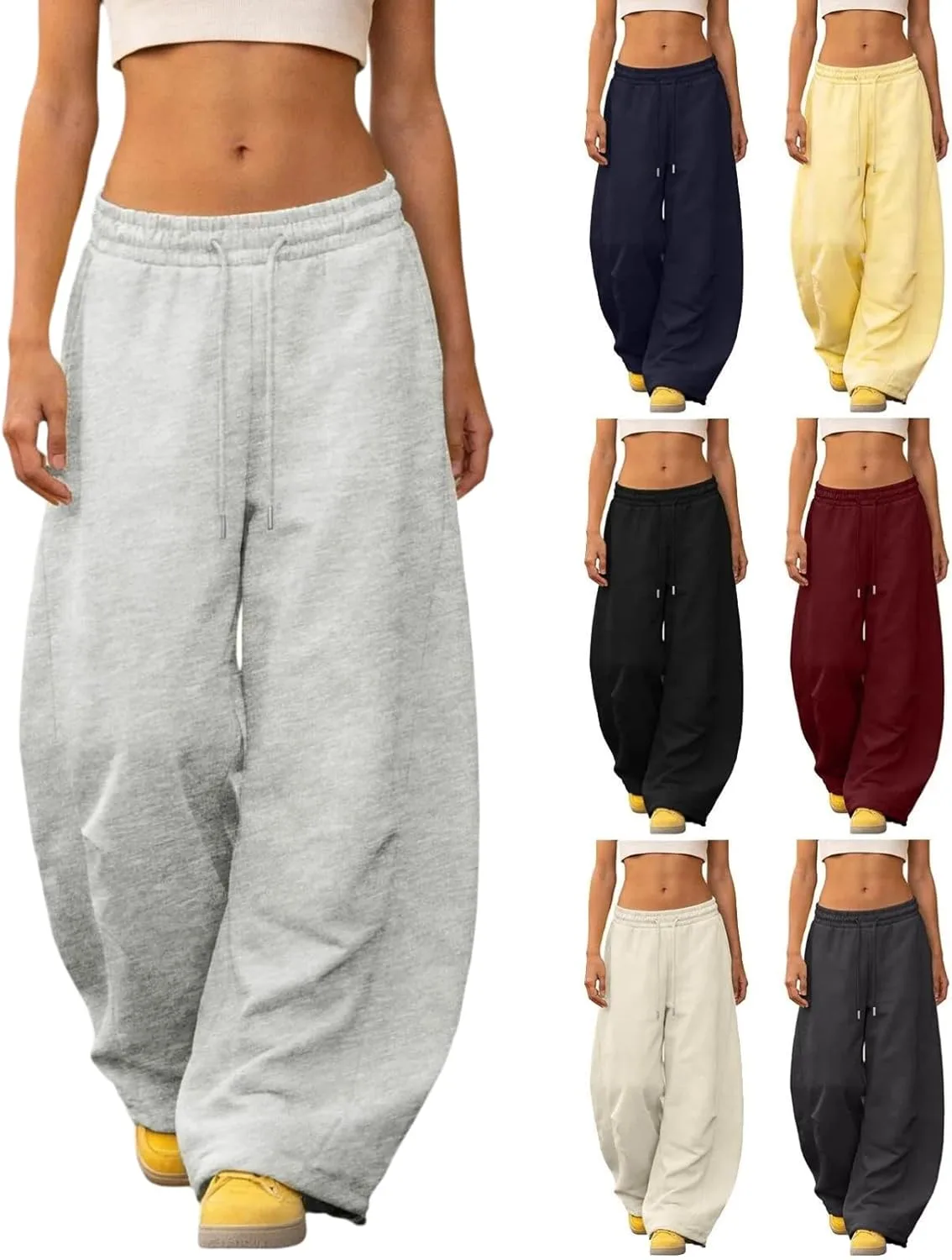 Брюки-бананы женские 2026 Casual Baggy Y2K на кулиске с эластичной талией, широкие, домашние, удобные, с карманами Generic, серый