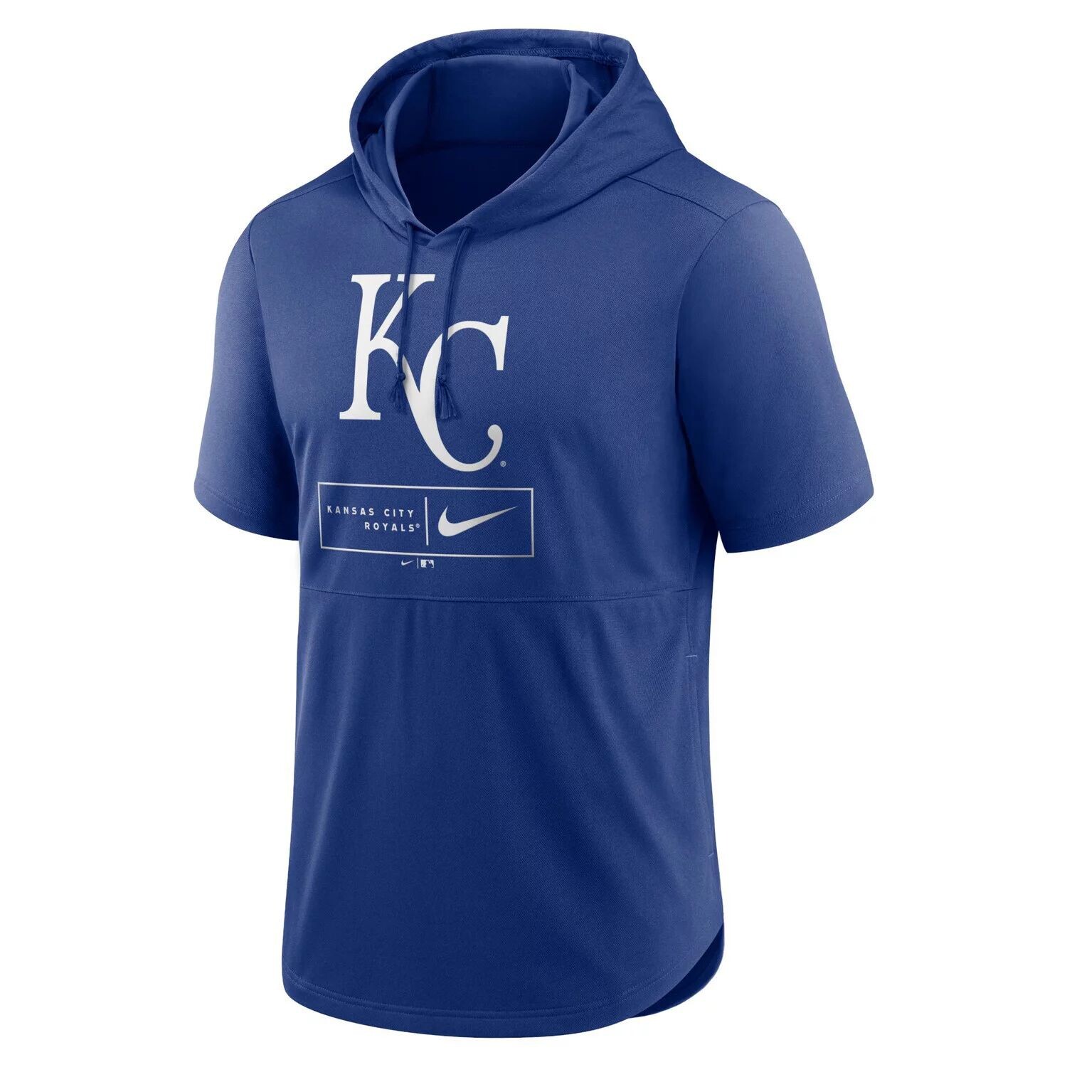 Мужской пуловер с короткими рукавами и капюшоном Royal Kansas City Royals Logo Lockup Performance Nike — фото 2