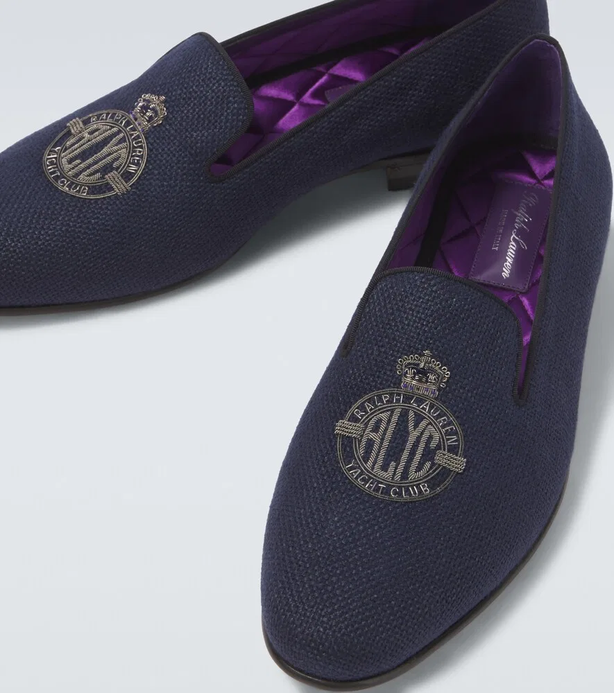 Льняные лоферы Alonzo с вышивкой Ralph Lauren Purple Label, синий — фото 3