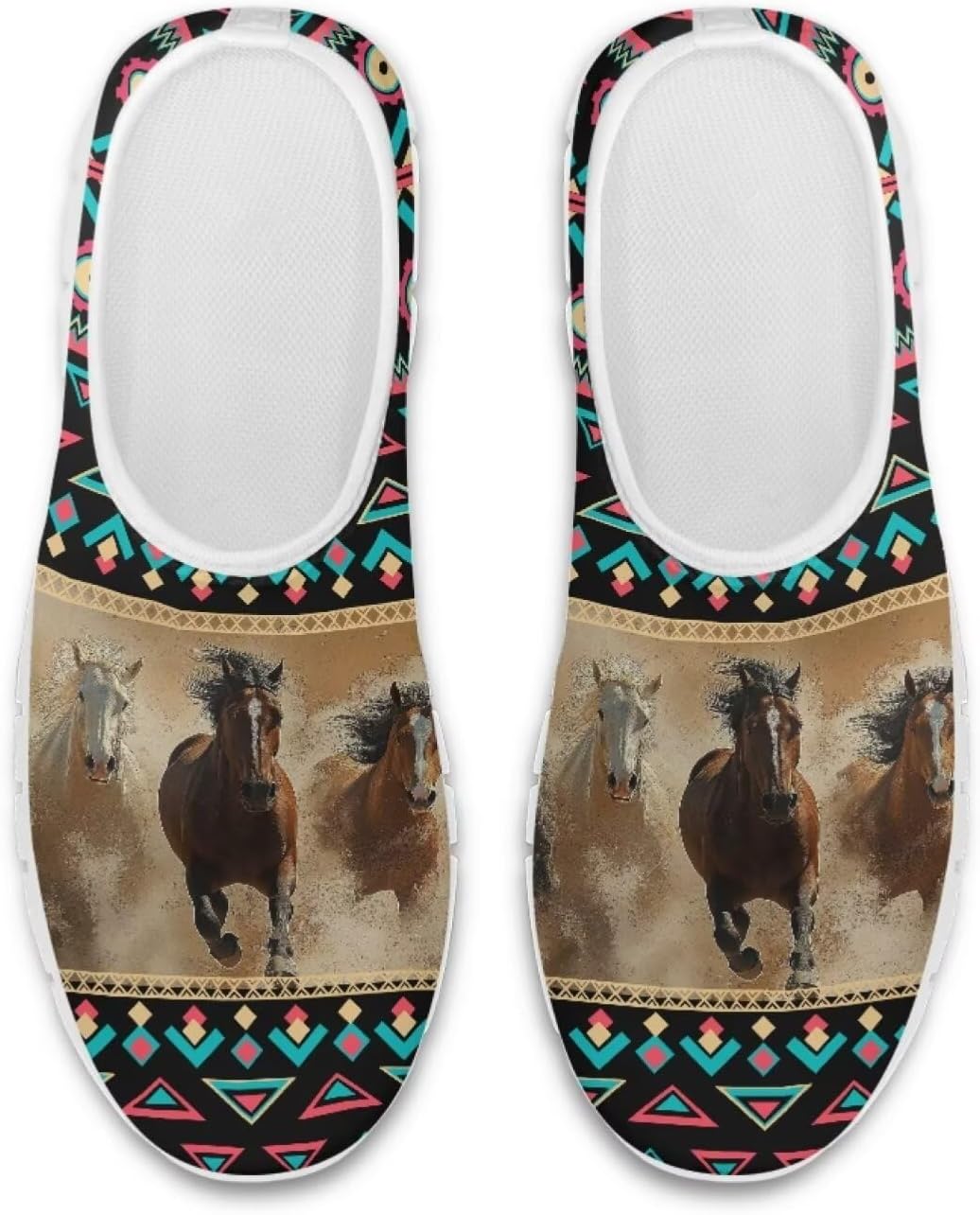 

Кроссовки-лоферы chaqlin для женщин и мужчин, эластичные, без застежки, слипоны, лоферы с ацтекским этническим узором, удобные, дышащие, с сеткой, Boho Aztec Horse