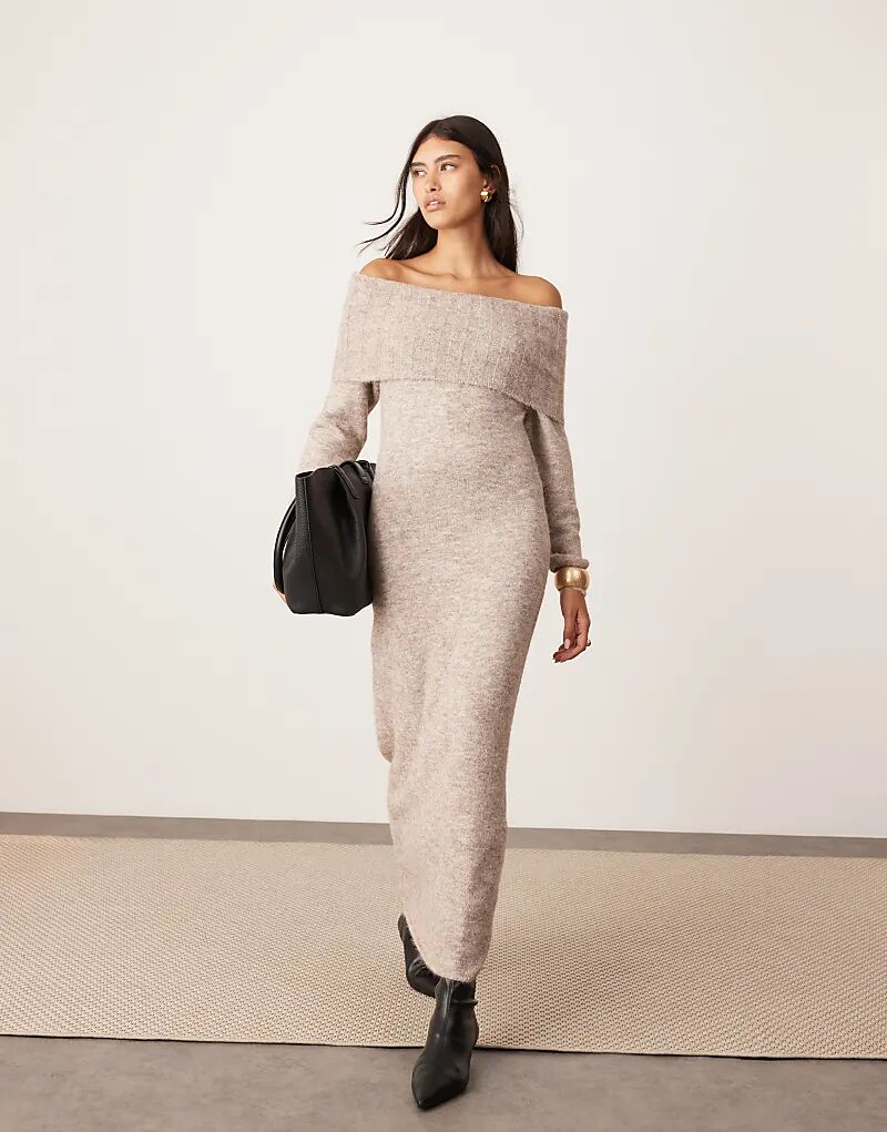 

Трикотажное платье бардо мидакси в грибном цвете ASOS EDITION