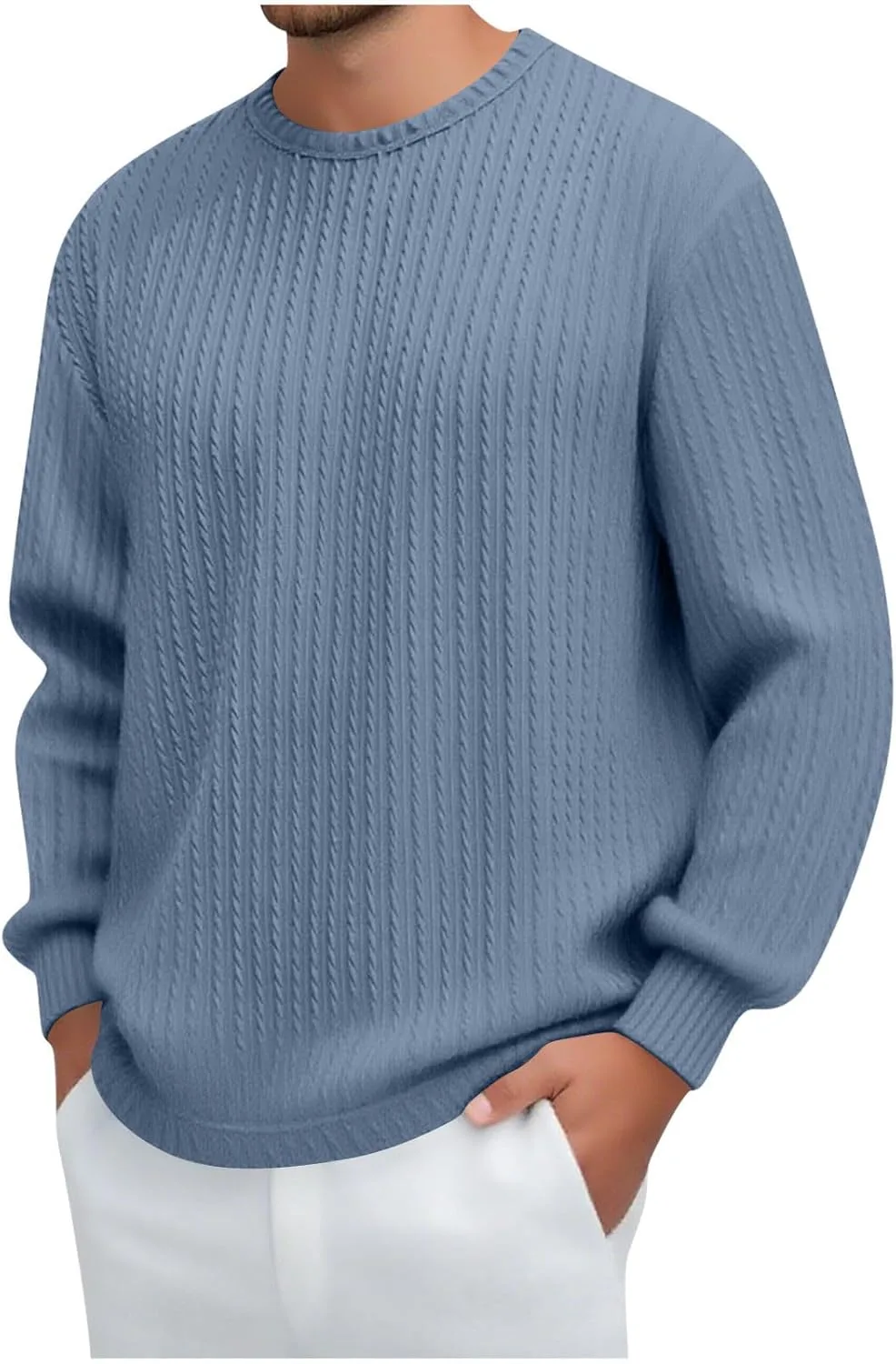 

Мужская футболка с жаккардовым узором, круглый вырез, длинный рукав, свободный крой, однотонная