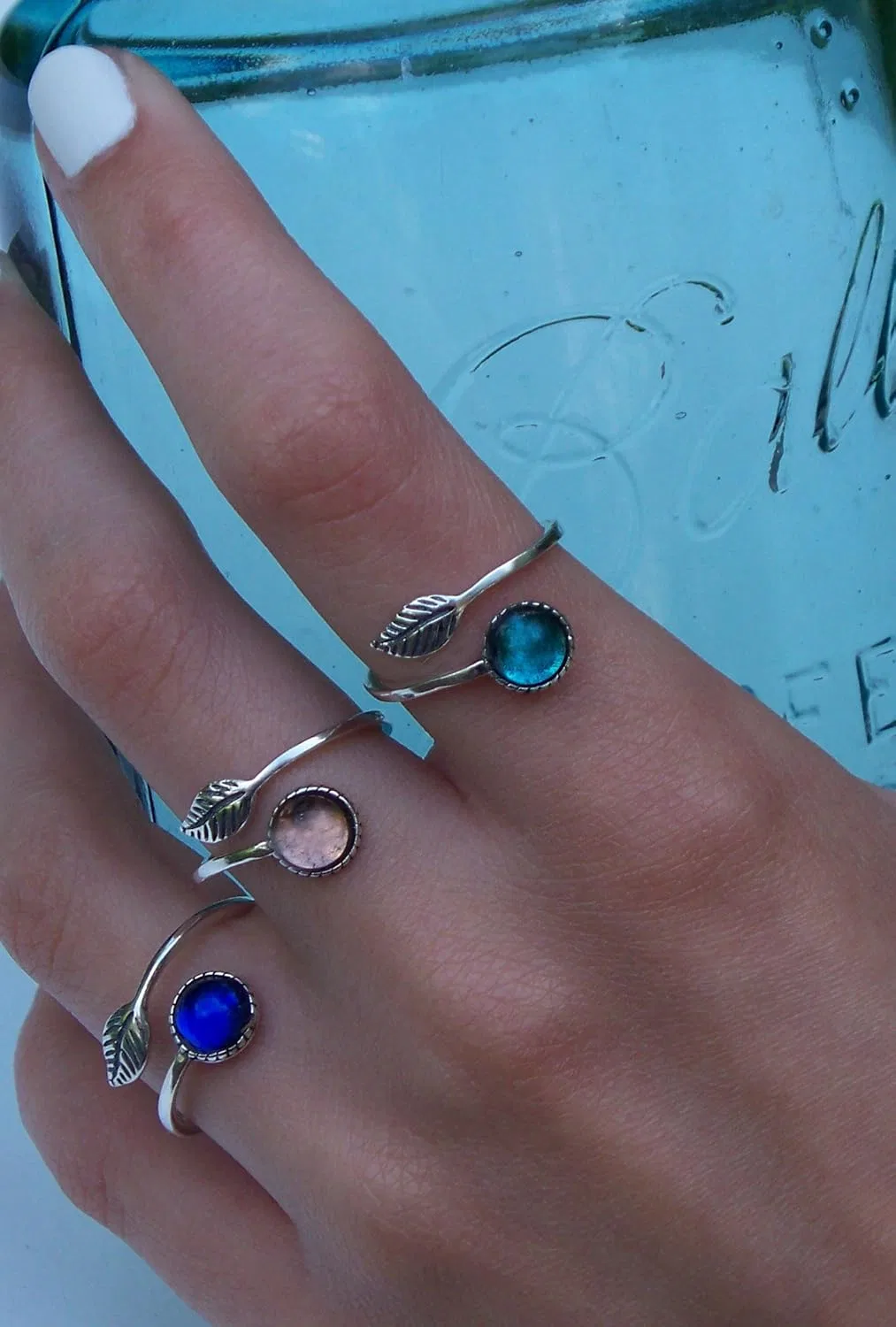 Крем для тела Recycled Vintage Cobalt 1960's Skin Cream Jar Sterling Silver Leaf Botanical Collection Ring Bottled Up Designs — фото 2