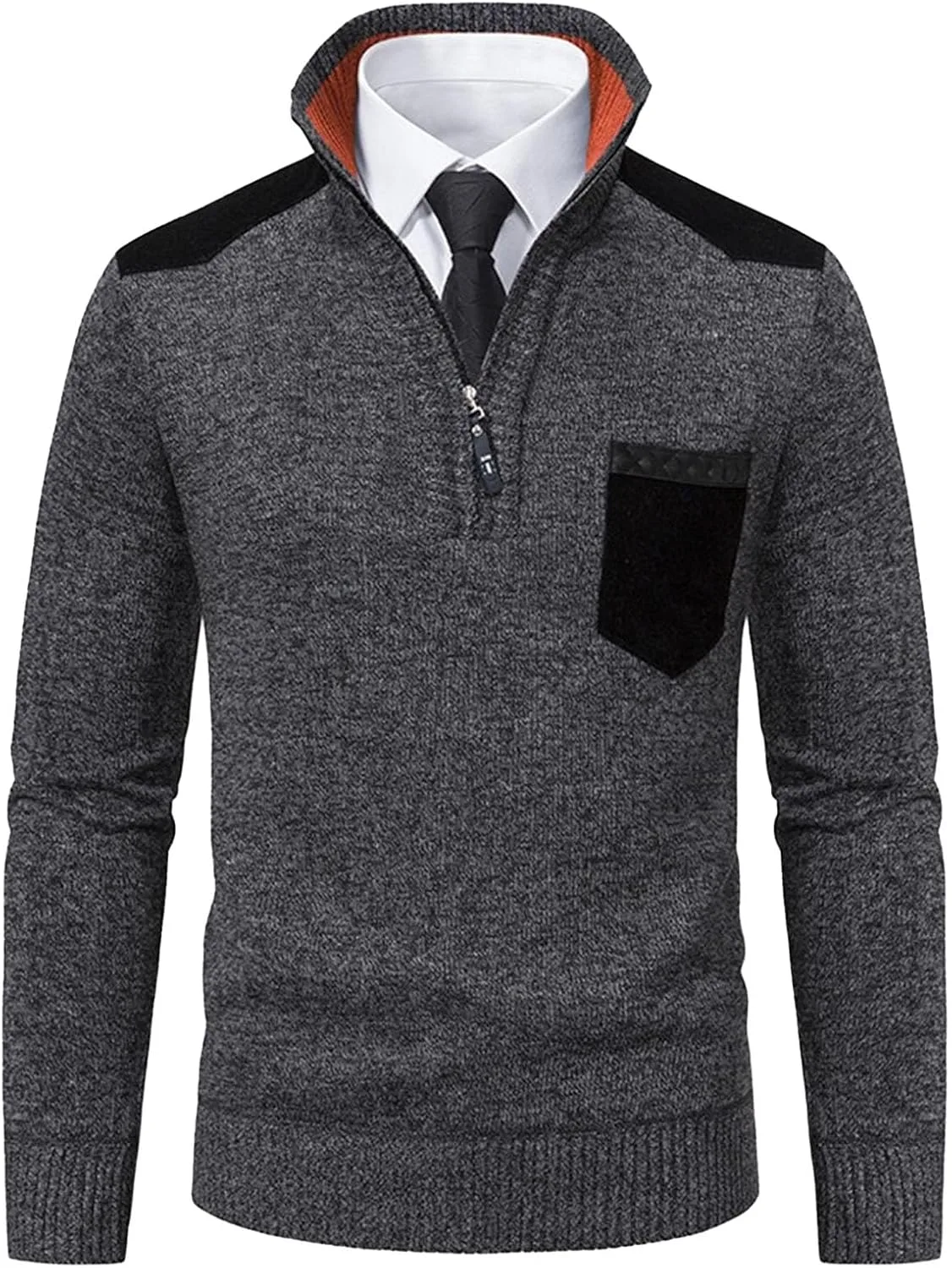 Мужской полузастегивающийся пуловер Slim Fit легкий с высоким воротником