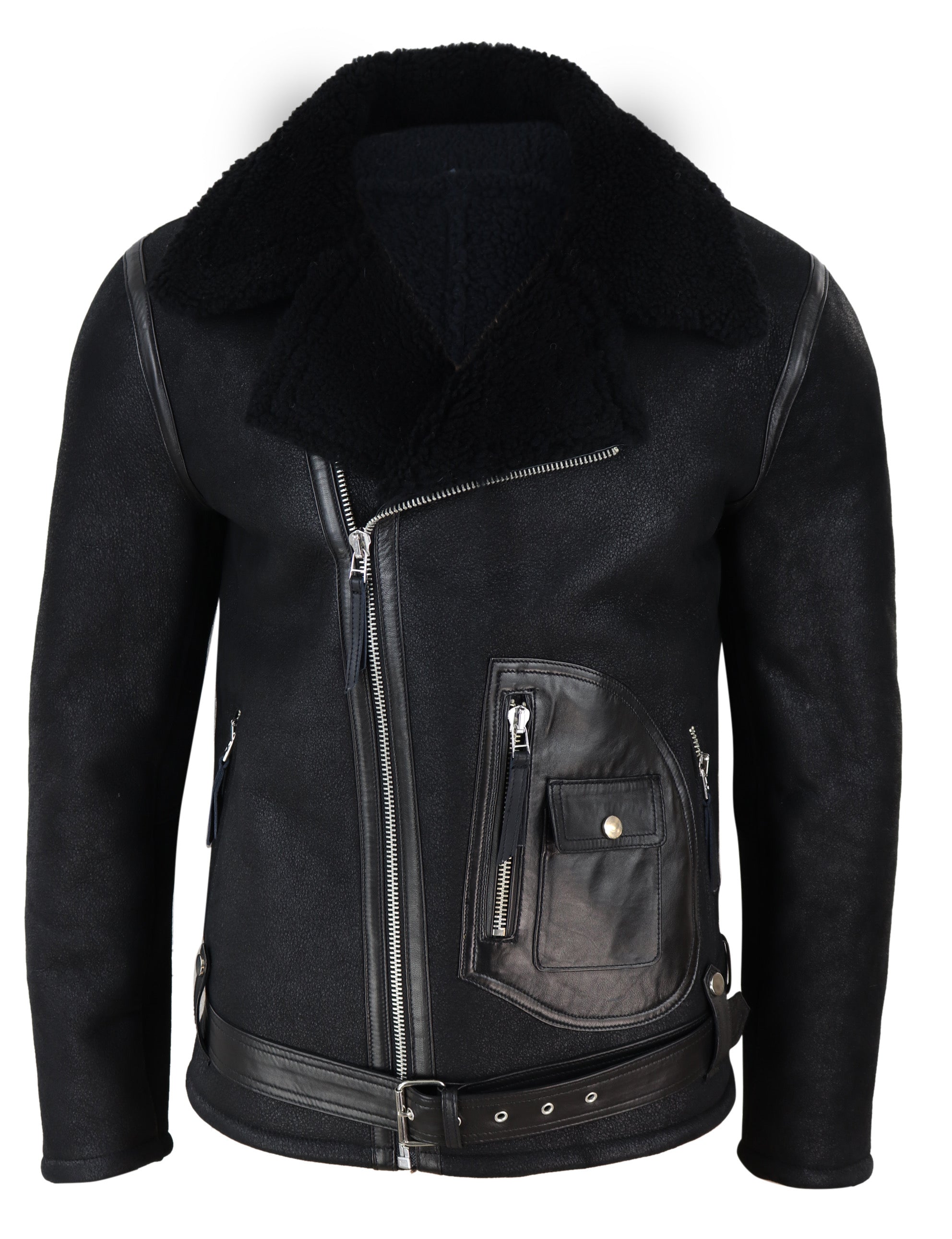 

Куртка пилота из овчины с перекрестной молнией TruClothing, черный
