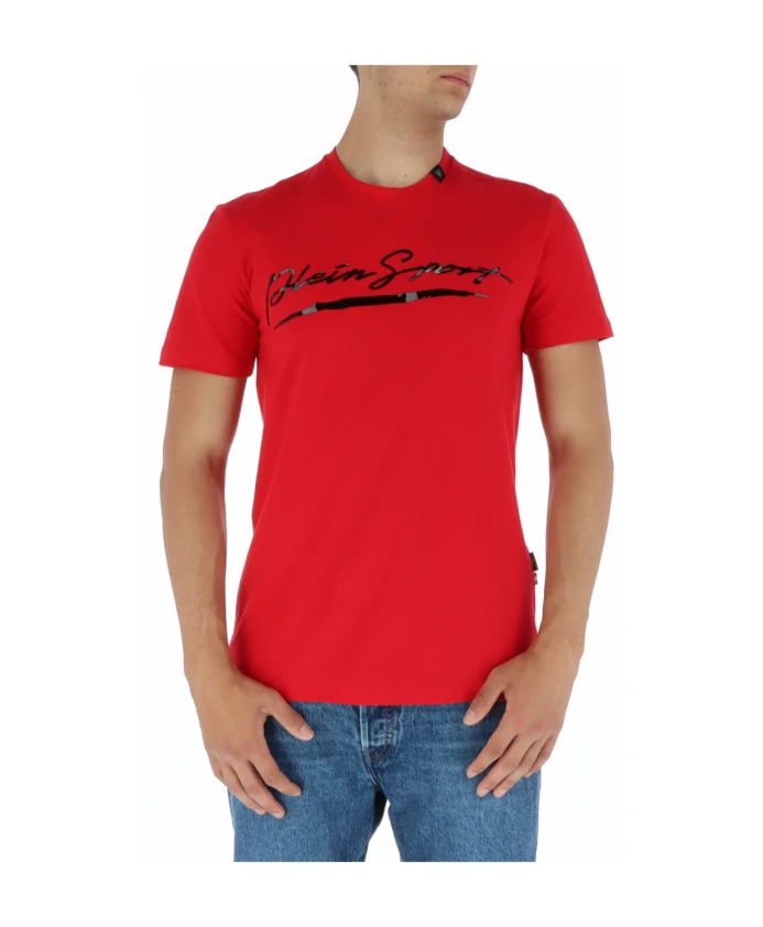 

Красная футболка с принтом, короткими рукавами и круглым вырезом Plein Sport, красный
