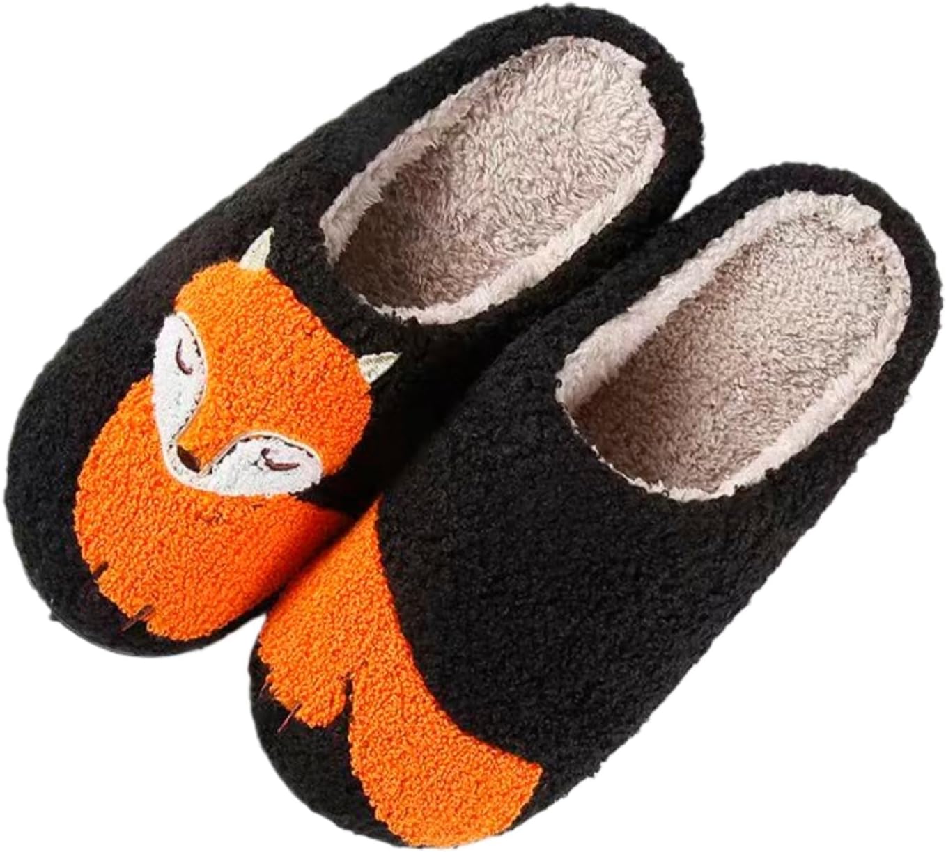 

HFBAOEGU Хэллоуинские тапочки для женщин и мужчин, эластичные, удобные, ретро, с эффектом памяти, пушистые, мягкие, для спальни, плюшевые, теплые, с противоскользящей подошвой, зимние, с шерстяной подкладкой, для улицы и дома, черный